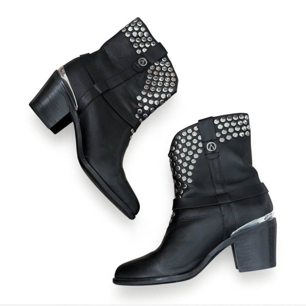 Browns Wishbone Black Leather Studded Boots Size 6